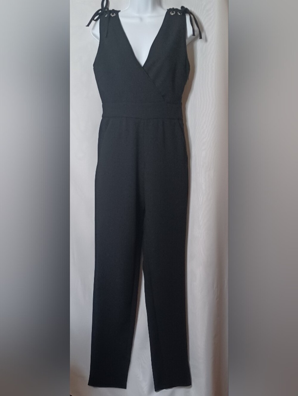 Maje Black Lace Up Tie Shoulder Detail Straight Leg Jumpsuit. Size 36